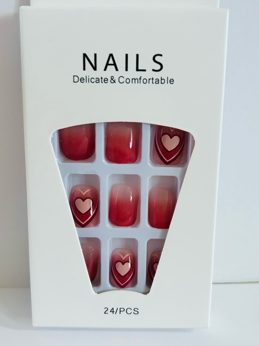 Red Ombre Heart Press-On Nails - 24 PCS